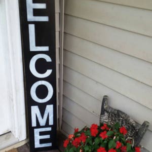 Welcome Wood Sign 48x7 Entryway Sign Reversible Vertical Distressed Wood Rustic Extra Large Porch Sign Front Door Oversized Primitive Decor