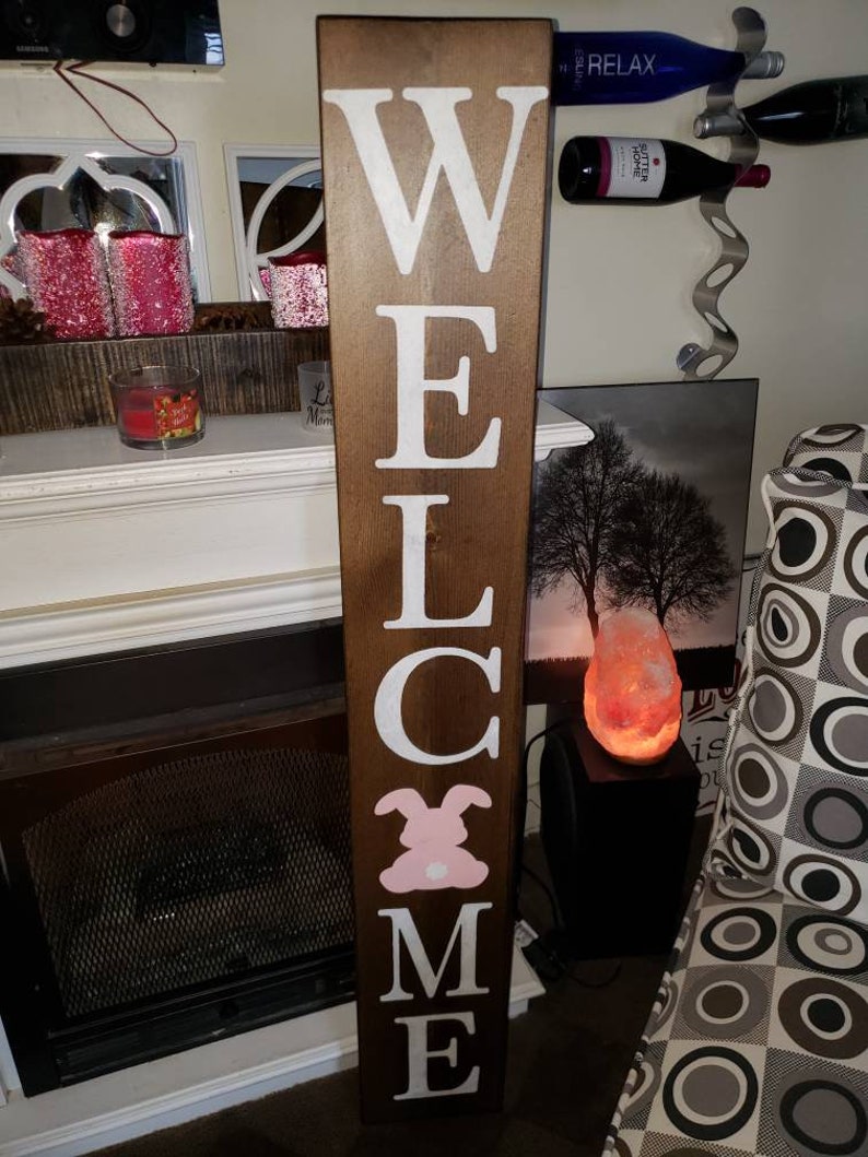 Welcome Easter Porch Sign Reversible Vertical Wood Sign Rustic Etsy