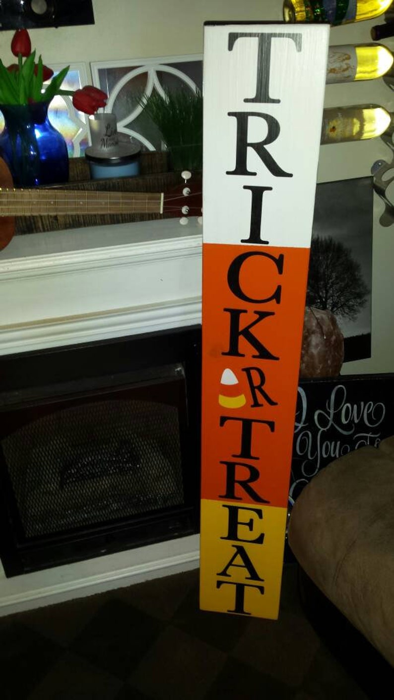 Trick or Treat Sign Halloween Candy Corn Porch Sign Reversible Entryway ...