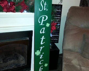 Happy St. Patrick's Day Vertical Porch Wood Sign Reversible Sign Distressed Wood Rustic Extra Large Sign Front Door  Primitive Decor Clover