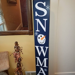Snowman Porch Sign Reversible Entryway Wood Sign Large Front Door Sign Winter Decor Christmas Decoration Snowflakes Snowman Let it Snow