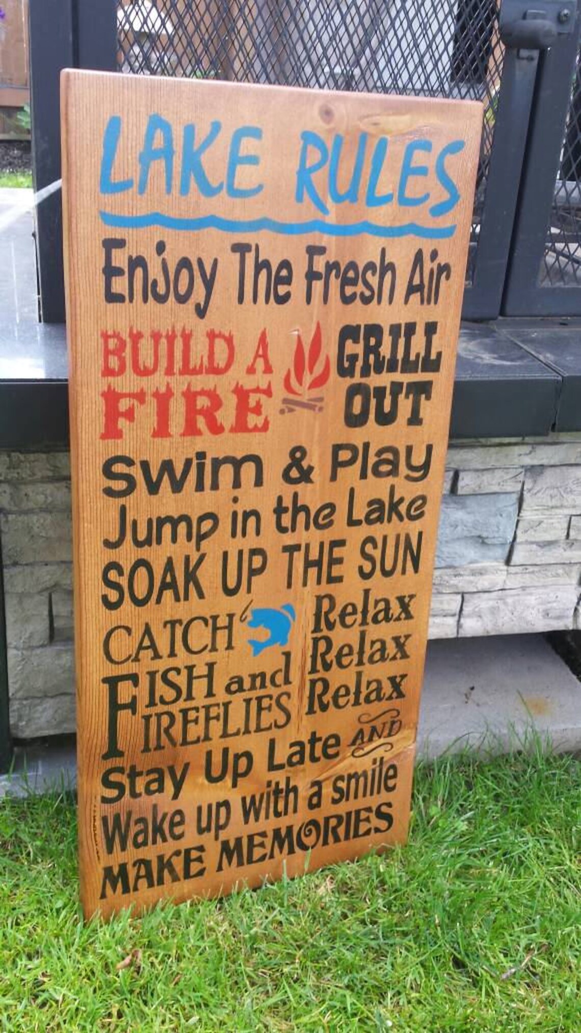 Lake Rules Wood Sign 24x11 Large Wall Hanging Rustic Primitive Etsy