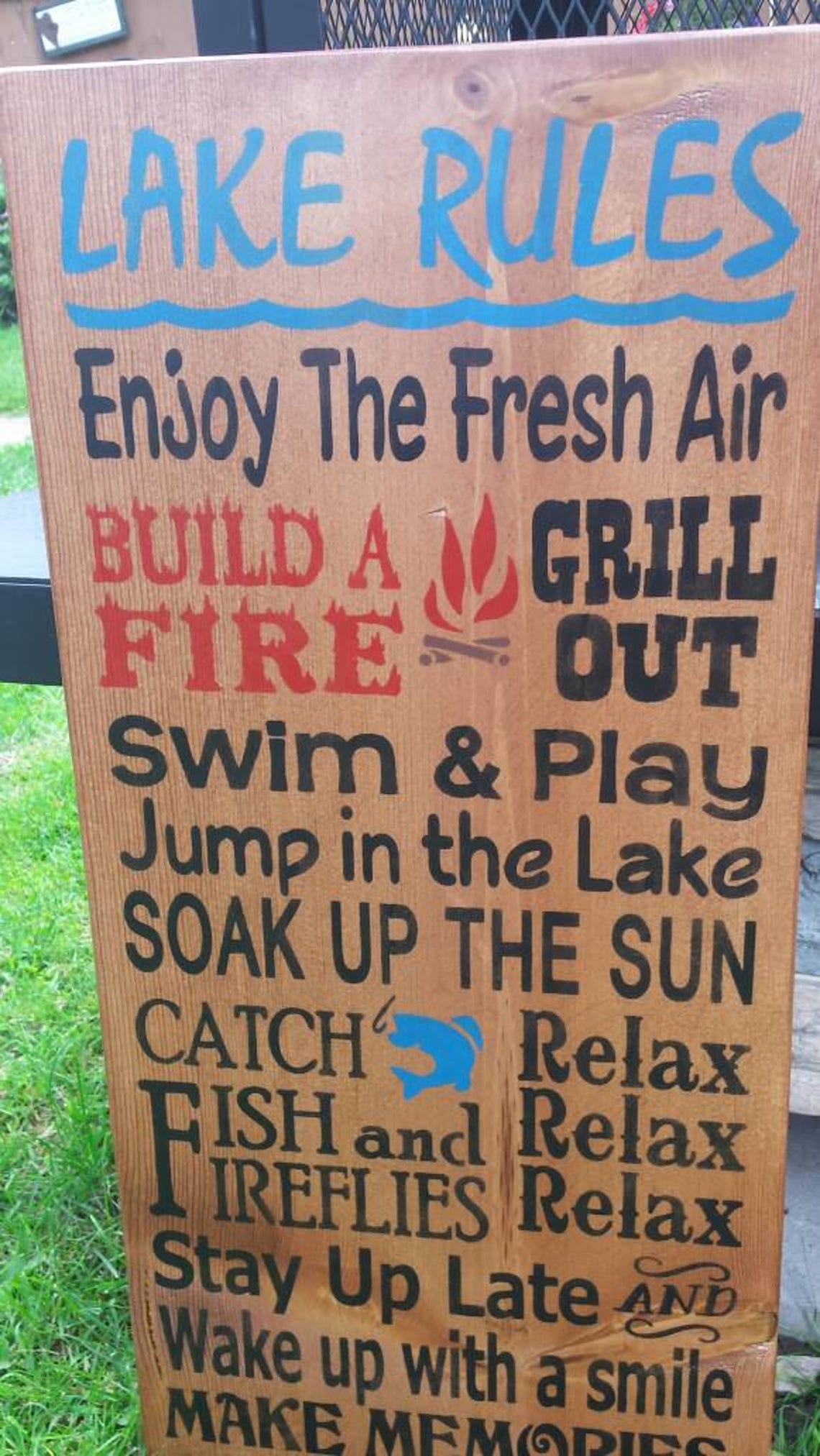 Lake Rules Wood Sign 24x11 Large Wall Hanging Rustic Primitive Etsy