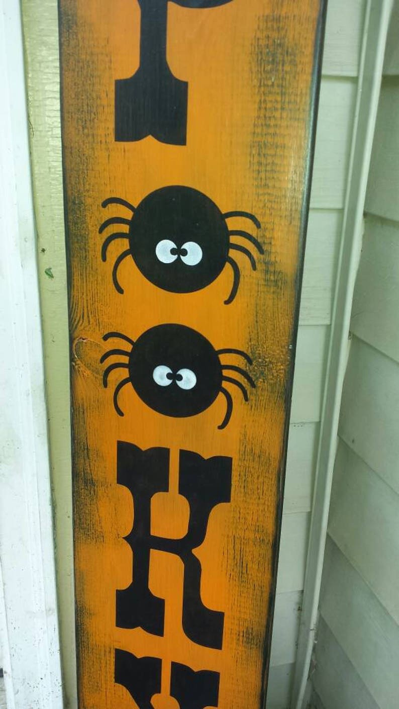 Spooky Halloween Sign Porch Sign Distressed Wood Rustic Extra Large Oversized Reversible Entryway Sign Spider Web Halloween Decor Fall Sign image 6