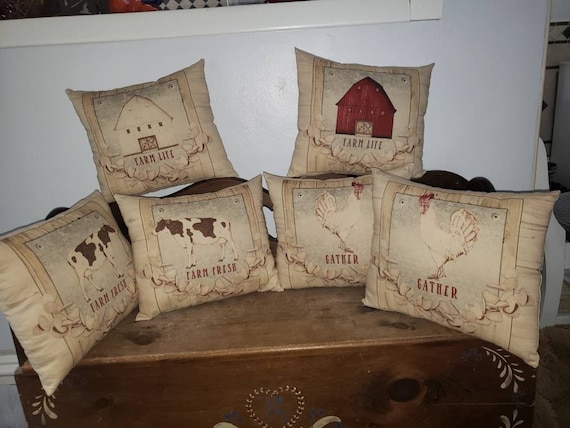 Farmhouse Pillow Rustic Tea Stained Muslin Primitive Porch Throw