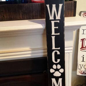 Welcome Wood Sign Distressed Wood Wall Hanging Rustic Pet Lover Decor Dog Lover Gift Dog Print Decor Puppy Paw Sign Farmhouse Entryway Decor