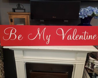 Letrero de amor con texto en inglés "Be My Valentine", letrero de madera para colgar en la pared, decoración de San Valentín, regalo de San Valentín, regalo de compromiso, letrero de "Be Mine", corazón de Cupido, decoración