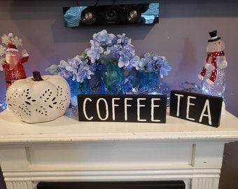 Coffee Sign Coffee Bar Decor Tea Sign Distressed Wood Shelf Sitter Modern Farmhouse Decor Kitchen Sign Coffee Decor Wall Art