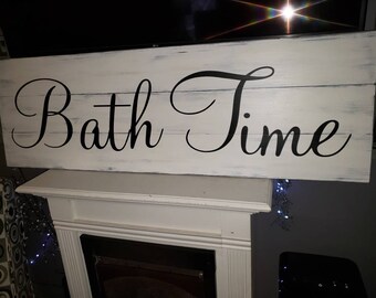 Bath Time Sign Distressed Wood Wall Hanging Large Primitive Sign 52x17 Bathroom Sign Farmhouse Decoration Bath Sign Bathtub Decor