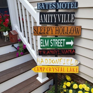 Halloween Directional Sign Halloween Porch Sign Cedar Wood Lawn Ornament Spooky Destination Yard Sign Halloween Decor Haunted House Decor