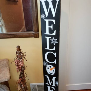 Welcome Snowman Porch Sign Reversible Entryway Wood Sign Extra Large Front Door Sign Winter Decor Christmas Decoration Snowflakes Snowman image 7