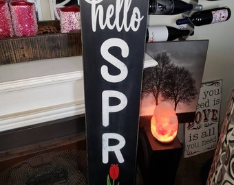 Hello Spring Porch Sign - 47" Rustic Wooden Welcome Decor (Tulip Design Hello Spring Porch Sign - 47" Rustic Wooden Welcome Decor (Tulip Design