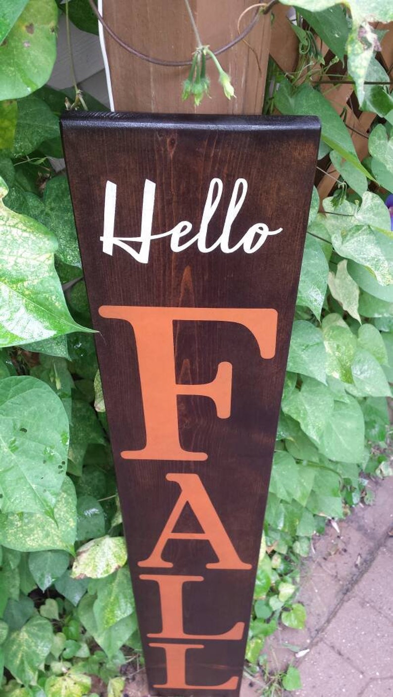 Hello Fall Porch Sign Vertical Stained Wood Sign Extra Large | Etsy