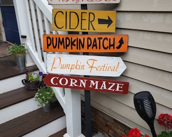 Fall Directional Sign Porch Sign Arrow Sign Distressed Cedar Wood Lawn Ornament Destination Yard Sign Fall Decor