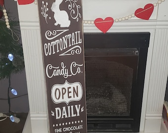 Easter Porch Sign Cottontail Candy Co. Sign Easter Sign Bunny Wall Art Modern Farmhouse Gift for her Rabbit Decor Primitive Decor Haindpaint