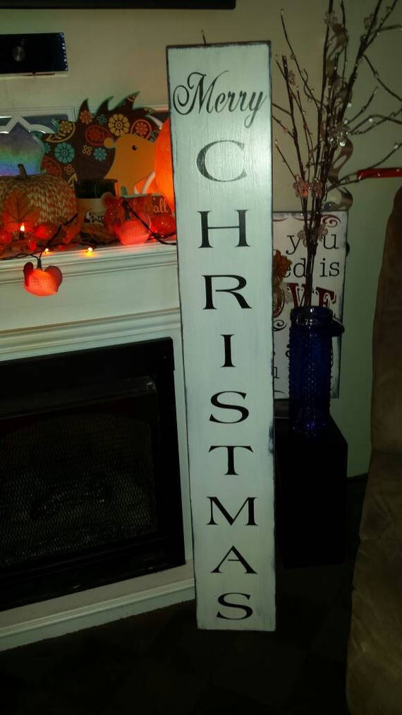 Merry Christmas Porch Sign Rustic Primitive Distressed Black White Christmas