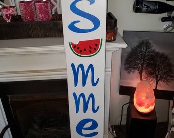 Summer Porch Sign Sweet SummerTime Distressed Reversible Wood Sign Extra Large Vertical Patio Decor Rustic Primitive Watermelon Colorful Fun