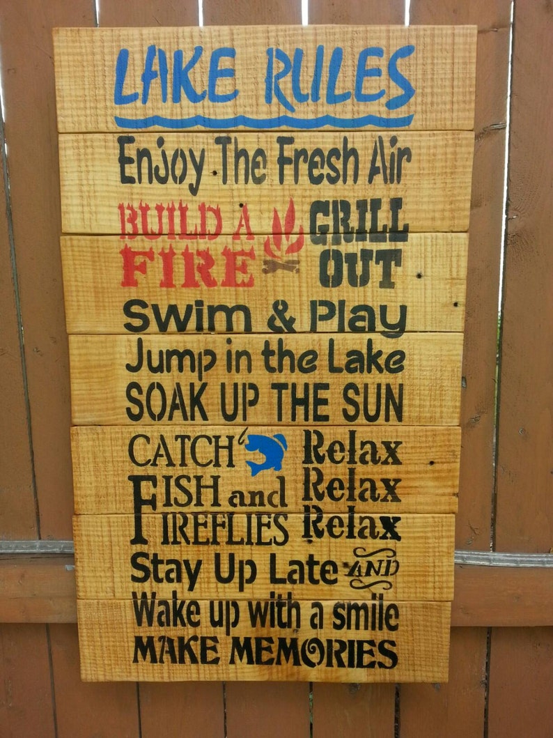 Large Lake Rules Wood Sign 24x14 Pallet Wood Wall Etsy