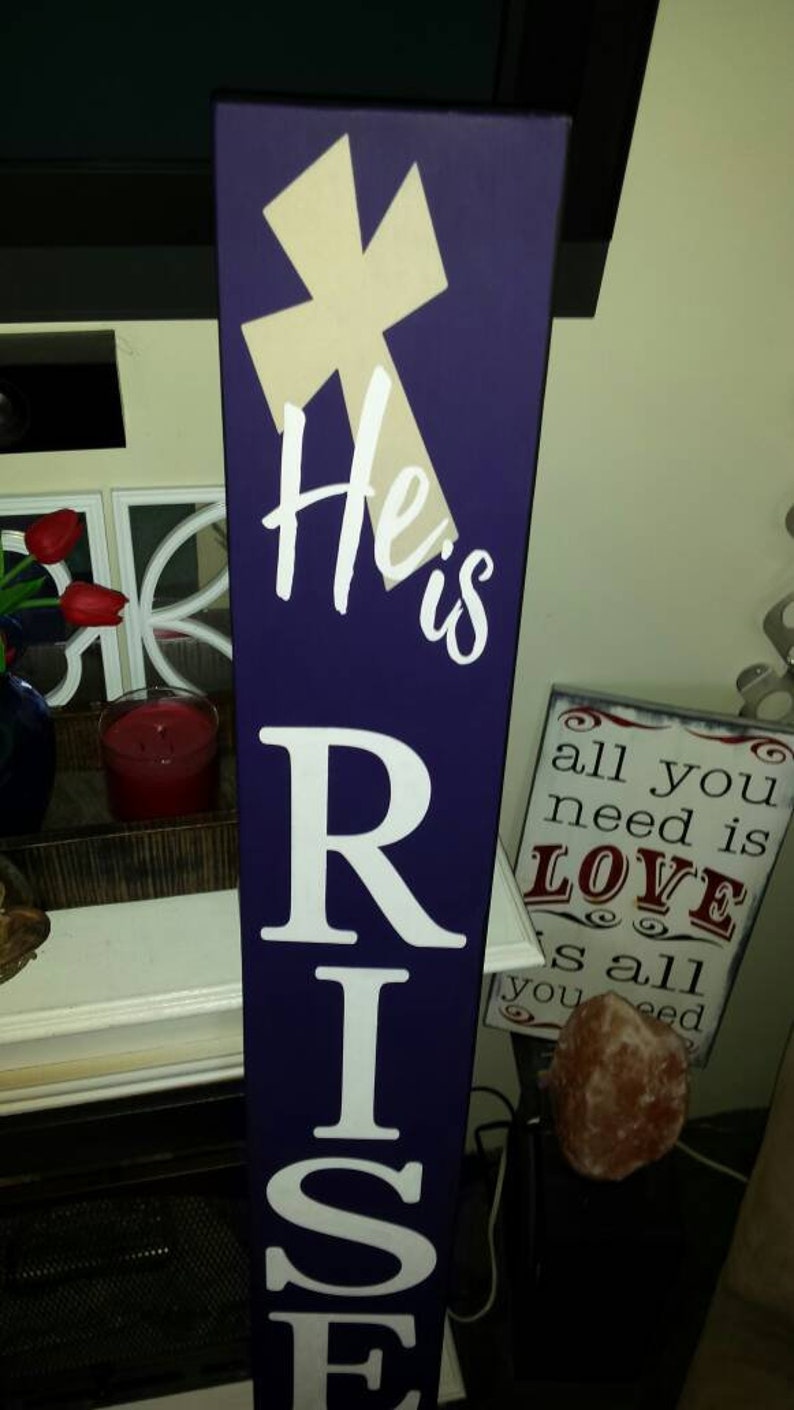 Easter Porch Sign He is Risen Reversible Vertical Wood Sign | Etsy