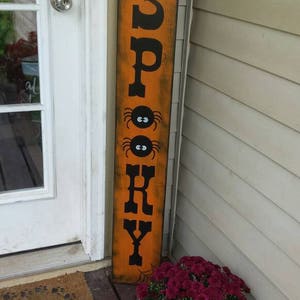Spooky Halloween Sign Porch Sign Distressed Wood Rustic Extra Large Oversized Reversible Entryway Sign Spider Web Halloween Decor Fall Sign image 1