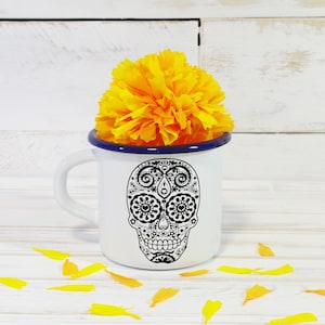 Vintage cup with mexican skull, white color
