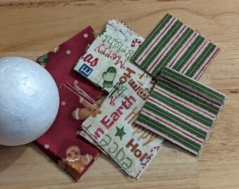 QOK15 Quilted Ornament Kit - Pre-cut Fabric Squares & Foam Ball