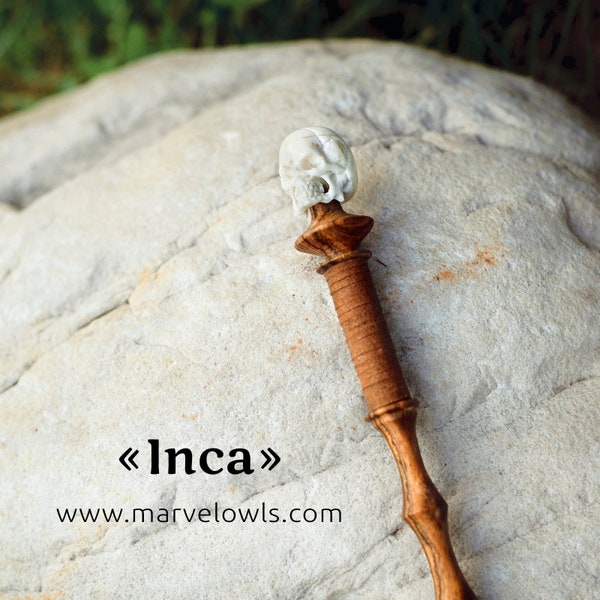 INCA Wizard Wand | Bocote wood, bone skull | Marvelowls