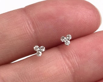 Tiny triple diamond earrings/ nose stud