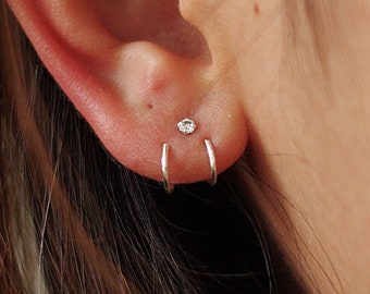 Double open hoop diamond earrings - claw diamond ear jacket