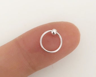 Small hoops with ball closure, sterling silver hoops, tiny hoop earrings