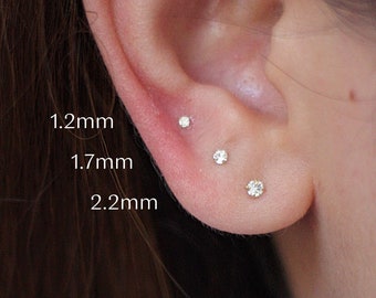 Orecchino/piercing al naso con microcristalli di diamante super piccoli da 1,2 mm, 1,7 mm, 2,2 mm, piccoli e delicati orecchini a perno