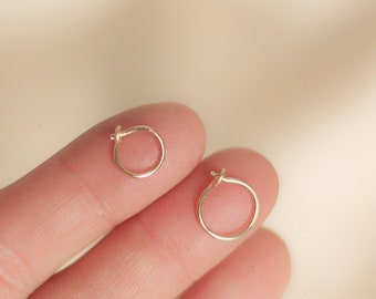 Tiny thin hoop earrings, huggie earrings, gold filled dainty hoops, sleeper earrings