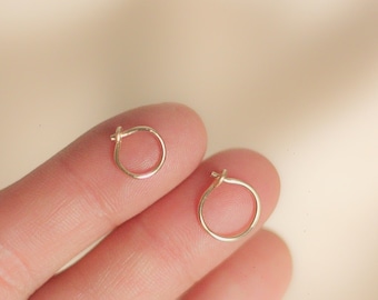 Tiny thin hoop earrings, huggie earrings, gold filled dainty hoops, sleeper earrings