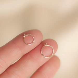 Tiny thin hoop earrings, huggie earrings, gold filled dainty hoops, sleeper earrings image 1