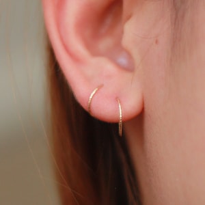 Tiny thin sparkle hoop earrings, huggie earrings, gold filled dainty hoops, sleeper earrings