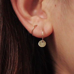 Small disc hoop earrings, hoop earrings, minimalist earrings