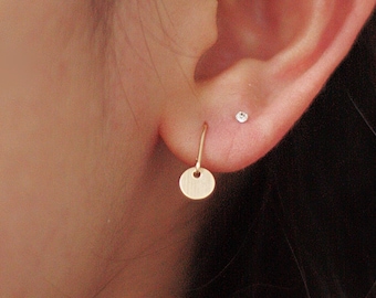 tiny disc circle dangle earrings