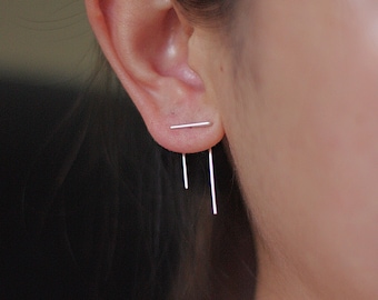 Double bar earrings - staple line ear jacket - threader earring