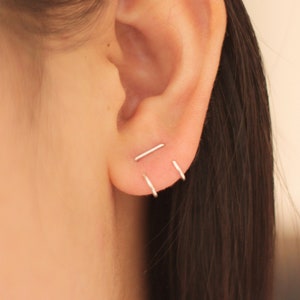 Double hugging bar earring, bar earrings, staple earring, minimal earrings