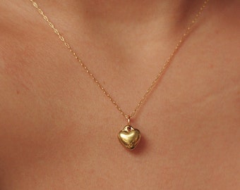 Dainty small heart necklace - small puffy heart choker