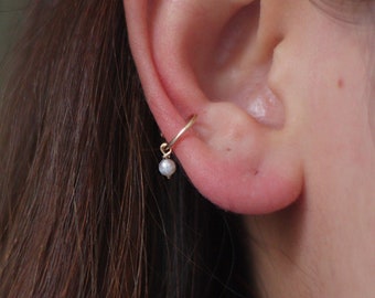 tiny pearl hoop earrings, huggie dainty earrings, tiny endless hoops