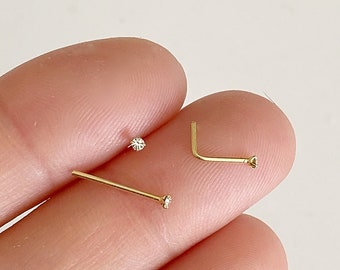 Petit clou de nez minuscule en microcristaux de diamants, piercing de nez en forme de L