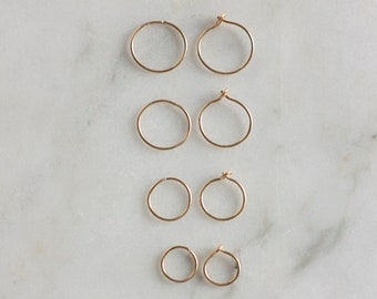 Small thin hoop earrings, huggie earrings, gold filled dainty hoops, sleeper earrings