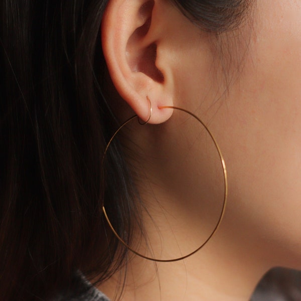 Large thin hoop earrings, 2.5" gold silver hoops, 14k gold filled hoop earrings