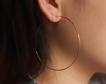 Large thin hoop earrings, 2.5" gold silver hoops, 14k gold filled hoop earrings