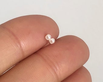 Super tiny double pearl earrings/ nose studs, sterling silver stud, pearl studs, tiny earrings, cartilage earring