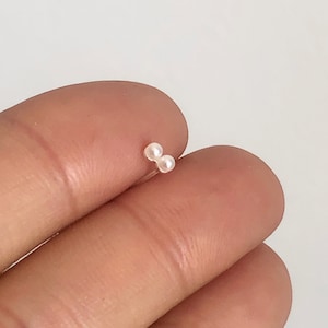 Super tiny double pearl earrings/ nose studs, sterling silver stud, pearl studs, tiny earrings, cartilage earring