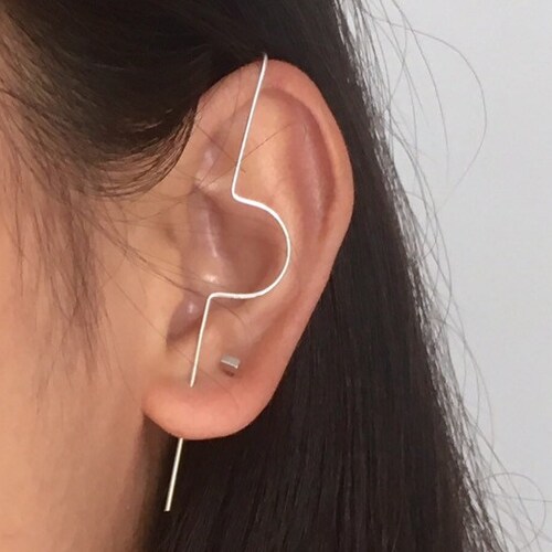 Minimalist Black CZ Ear Pin Earring Edgy Hook Pin Rose Gold Etsy