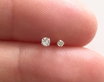 Super tiny micro diamond earring nose stud 1.2mm 1.7mm 2.2mm - Dainty gold silver crystal stud