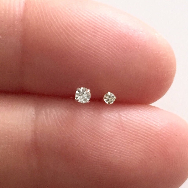 Boucle d'oreille en micro diamants super minuscule 1,2 mm 1,7 mm 2,2 mm - Boucles d'oreilles délicates en or et cristaux argentés